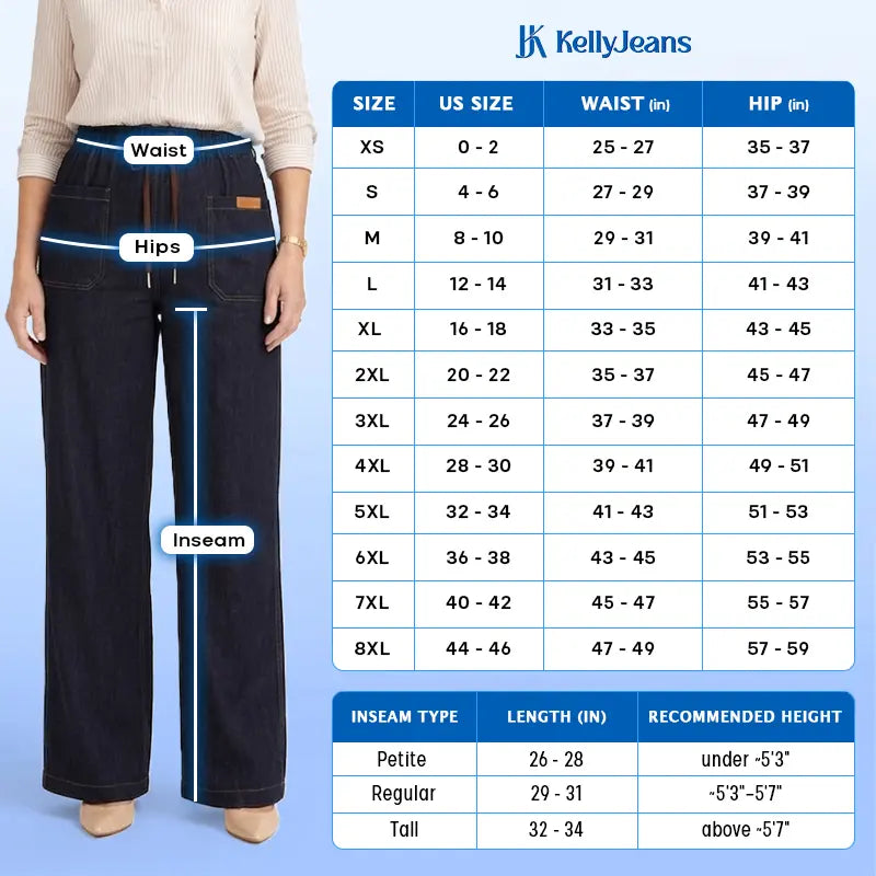 KellyJeans - Women’s Cooling Pull-On Stretch Denim Jeans – Lightweight Elastic Waist Comfort Fit