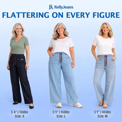 KellyJeans - Women’s Cooling Pull-On Stretch Denim Jeans – Lightweight Elastic Waist Comfort Fit