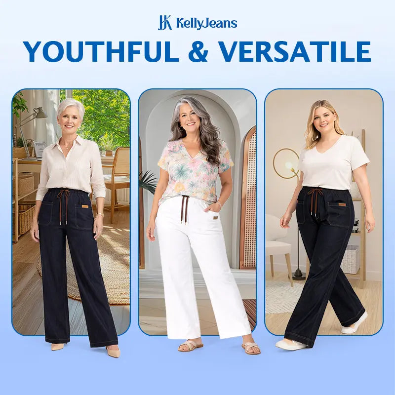 KellyJeans - Women’s Cooling Pull-On Stretch Denim Jeans – Lightweight Elastic Waist Comfort Fit