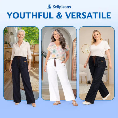 KellyJeans - Women’s Cooling Pull-On Stretch Denim Jeans – Lightweight Elastic Waist Comfort Fit