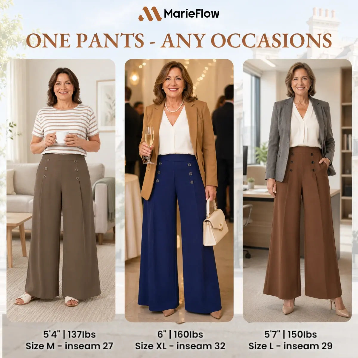 MarieFlow - Soft Flowy High-Waist Women's Airy Skirt-Look Culotte Pants