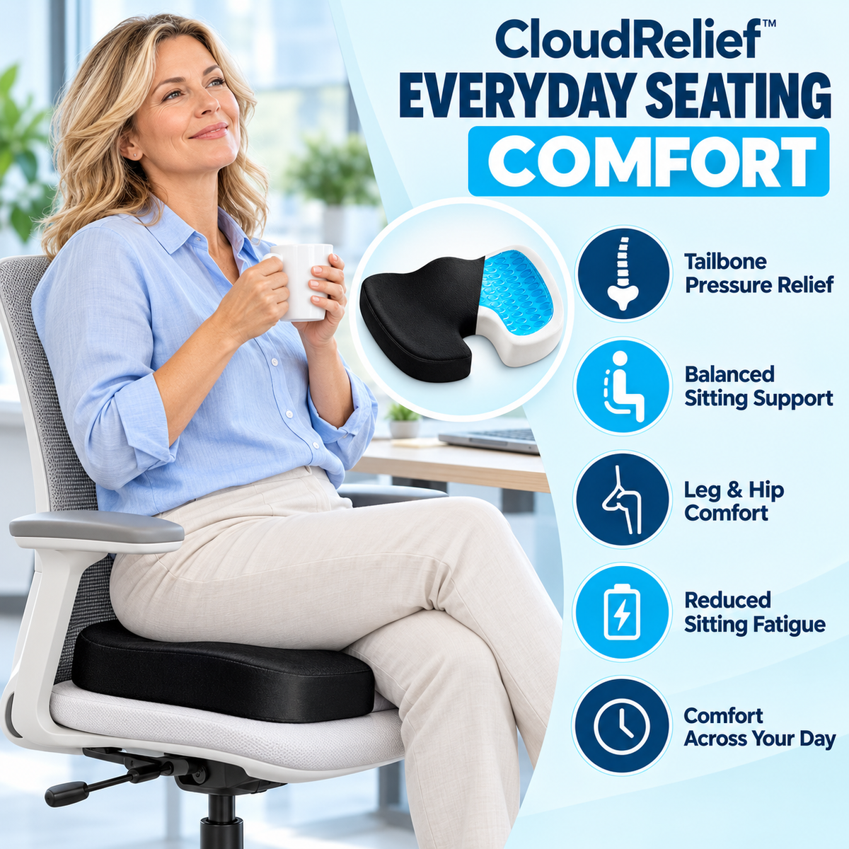 CloudRelief™ Cooling Gel Memory Foam Seat Cushion