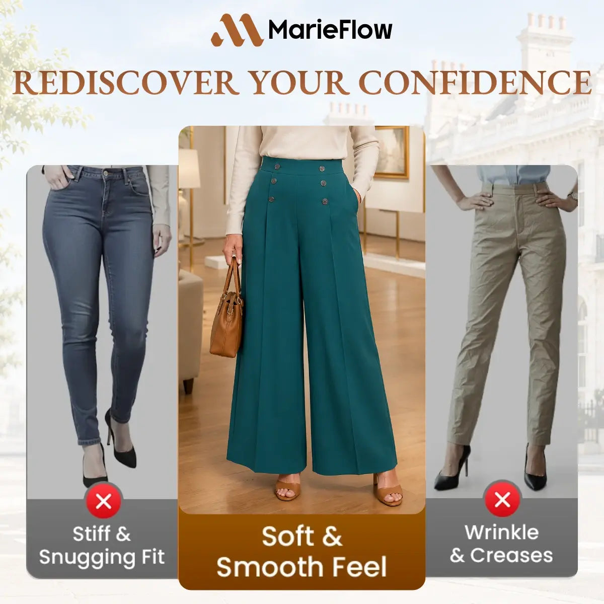 MarieFlow - Soft Flowy High-Waist Women's Airy Skirt-Look Culotte Pants