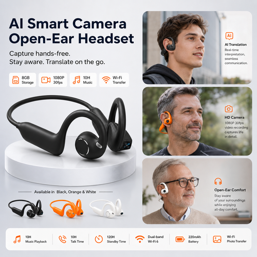 MNZ® VisionAir™ – E12 Pro Smart Bluetooth Headset with AI Camera (Apple/Android)