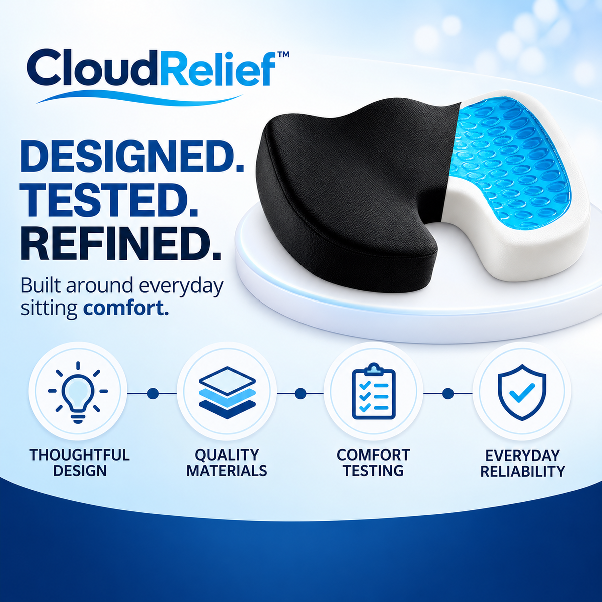 CloudRelief™ Cooling Gel Memory Foam Seat Cushion