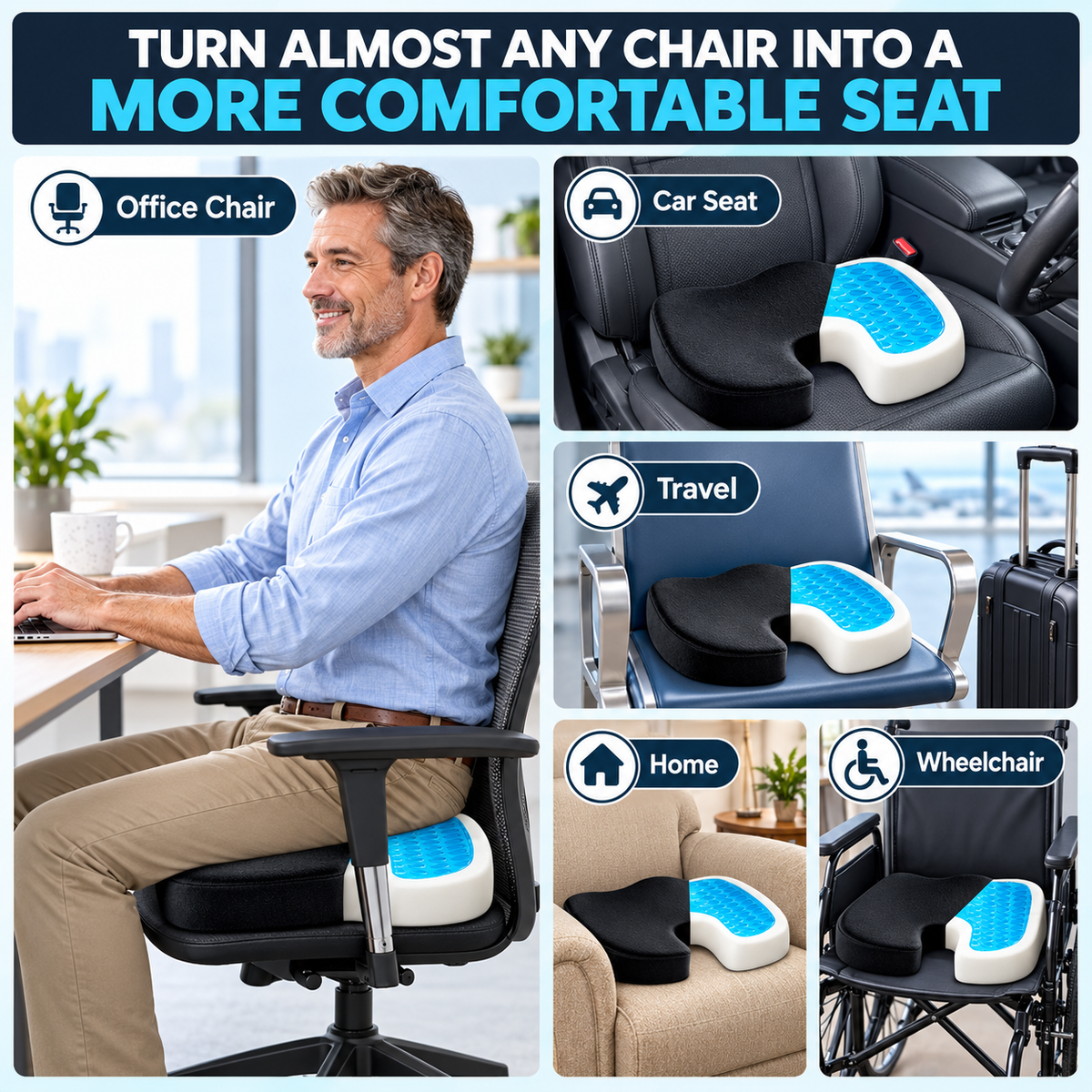 CloudRelief™ Cooling Gel Memory Foam Seat Cushion