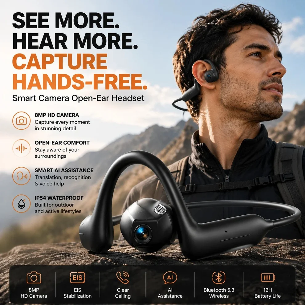 Monizes® – E12 Pro Smart Bluetooth Headset with AI Camera (Android & Apple)