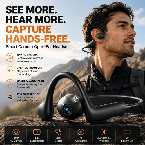 Monizes® – E12 Pro Smart Bluetooth Headset with AI Camera (Android & Apple)