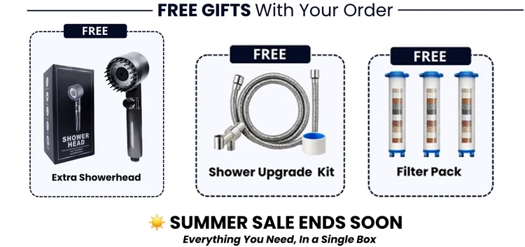Showerhead, shower upgrade kit, and filter pack included with the order