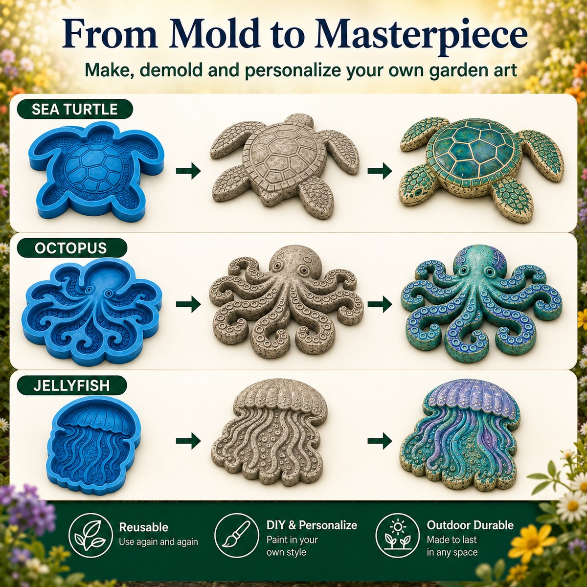 💥 LAST DAY 55% OFF - 🌊Reusable Ocean Garden Art Mold – DIY Stepping Stones