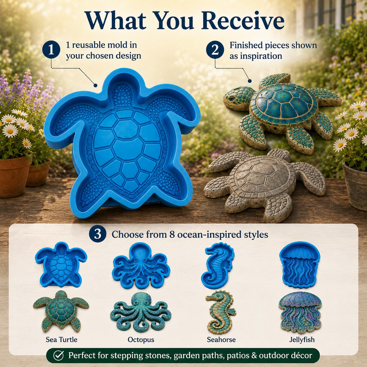 💥 LAST DAY 55% OFF - 🌊Reusable Ocean Garden Art Mold – DIY Stepping Stones